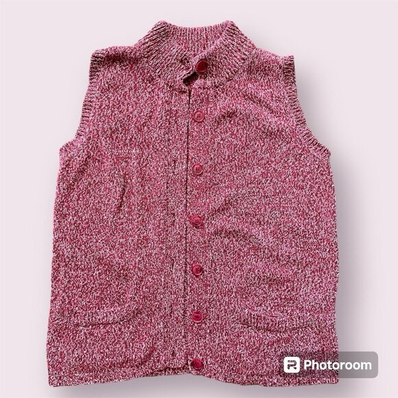 Basic Editions Sweater Vest Womens M Sleeveless Button Down Grandma‎ Y2K - Picture 1 of 9